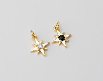 4PCS - Tiny Star Crystal Zircon Black Onyx Cubic Dangle Charm, Mini Star Pendant, Minimalist Jewelry, Real 14K Gold Plated [TT0099-PG]