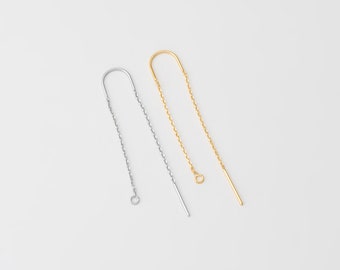 2PCS - Long Chain Earring, Thin Chain Hook Earring, Jewelry Earring Supplies, Real 14K Gold & Rhodium Plated [H0054]