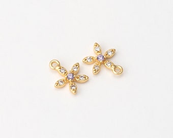 2PCS - Tiny Cubic Flower Pendant, Cubic Flower Charm, Making Flower Necklace, Real 14K Gold Plated [P0749-PG]