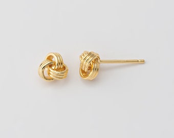 2PCS - Tiny Triple Round Twisted Stud Earrings,Twist Post Earrings, Minimalist Jewelry Making, Gift For Her, Real 14K Gold Plated [E0821-PG]