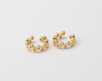 4PCS - CZ Ear Cuffs, Dainty Ear Cuffs, Dainty Hoops, Cartilage Ear Cuff, Gold Plated Earrings, Real 14K Gold Plated [E0645-PG]