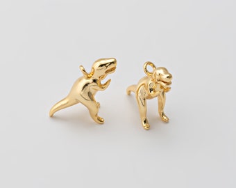 4PCS - Tiny Dinosaur Charm, Mini Dinosaur Pendants, Animal Charm, Necklace Making, Real 14K Gold Plated [AA0243-PG]