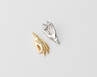 2PCS - Tiny "Okay" Gesture Hand Dangle Charm, Mini Okay Sign Hand Pendant, Jewelry Making, Real 14K Gold & Rhodium Plated [P0257]