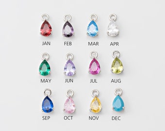 4PCS - Tiny Teardrop Birthstone Charms, Mini Dangle Solitaire Pendants, Diamond Cut CZ Charm,Personalized Jewelry, Rhodium Plated [P1517-PR]