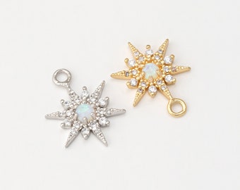 2,20PCS - Opal Star Pendant, CZ star charms, charm for jewelry making, charm for necklace, Real 14K Gold  & Rhodium Plated [P0786]