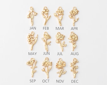 4 Stück - Muttertag Schmuck Charm, Gold Blumen baumeln Charms, Geburt Blume personalisierte Halskette Anhänger, echte 14K Gold überzogen [P1523-PG]