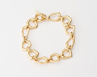 1PC - 7.5" Chain Finished Bracelet, Simple Stackable Gold Bracelet, Statement Jewelry, Minimalist Bracelet, Real 14K Gold Plated [NT0056-PG]