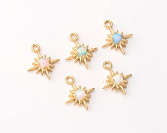 2PCS - Star Color Opal Dangle Charm, Tiny Star White Opal Hanger, Sieraden maken, Echt 14K Verguld [TT0185-PG]