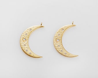 2 pièces - Cube de lune avec pendentif en opale, breloques en opale de lune, accessoires pour collier, véritable plaqué or 14 carats [P0930-PG]