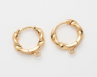 4PCS - Twisted Huggie Earring, One touch Hoop Earrings, Post earrings, Gold Earrings, Real 14K Gold Plated [E0677-PG]