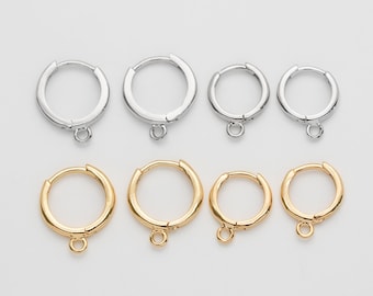 6PCS - 8mm, 10mm One Touch Earrings, Simple Huggie Hoops Earrings, Dangle Earring supplies, Real 14K Gold Plated [E0408]