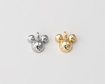 2PCS - Tiny Mouse Shape Dangle Charm, Mini Brass Jewelry Making, Cute Gold Pendant, Real 14K Gold & Rhodium Plated [P0265]