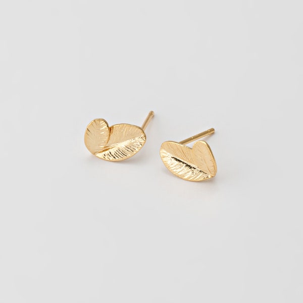 2PCS - Tiny Leaf Brass Post Earring, Mini Leaf Stud Earrings, Jewelry Making, 925 Sterling silver stick, Real 14K Gold Plated [E0166-PG]