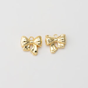 4PCS - Tiny Gold Ribbon Charm, Bow Dangle Charms, Minimalist Knot Charms, Making Necklace, Real 14K Gold Plated [P1580-PG]
