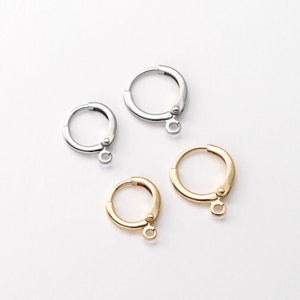 10PCS - 12mm, 14mm Simple Round one touch Earring, Lever-back, French Clip Huggie Hoops, Earring Supplies, 14K Gold & Rhodium Tone [E0622]