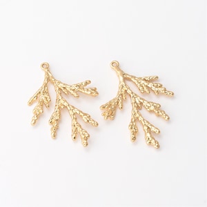 4PCS - Coral Minimalist Charm, Gold Large Branch Pendant, Pave Leaves Charms, Jewelry Making, Real 14K Gold Plated [P1527-PG]