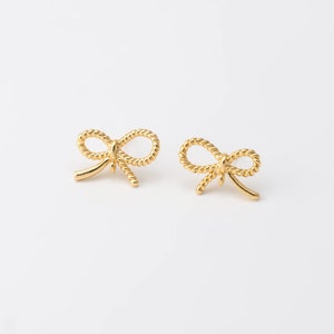 2PCS - Tiny Ribbon Stud Earrings, Gold Knot Post Earring, Pave Bow Earrings, Real 14K Gold Plated [GG0046-PG]