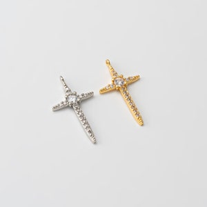 4PCS - CZ Cross 13x23mm Pendant, Crystal Zircon Cross Pendant, Religious Layered Necklace Making, Real 14K Gold * Rhodium Plated [P0796]