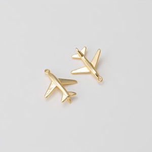 4PCS - Airplane Pendant Charm, Pilot Pendant, Plane Charm, Travel Jewelry Making and Suppliers, Real 14K Gold Plated [P1317-PG]