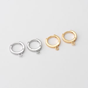6PCS - Simple 10mm Round One Touch Earring, Gold Basic Huggie Hoops, Dangle Earring supplies, Real 14K Gold & Rhodium Plated [E0435]