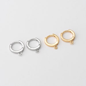 6PCS - Pendiente simple redondo de un toque de 10 mm, aros Huggie básicos de oro, suministros de pendientes colgantes, oro real de 14K y rodio plateado [E0435]