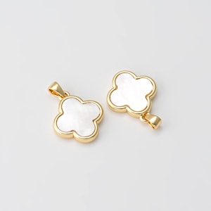 4PCS - Mother of Pearl Clover Dangle Charm for Necklace, Mother of Pearl Cross Pendant, Real 14K Gold Plated [PJ0015-PG]