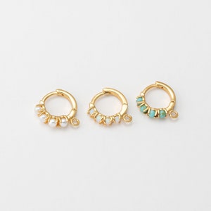 2PCS - 12mm Opal Pearl Turquoise Hoops, Minimalist Dangle One Touch Earrings, Huggie Hoops, Real 14K Gold Plated [E0524-PGJR]