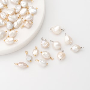 2,50PCS - Breloques de perles d'eau douce, Breloques de perles baroques, Breloques de collier de perles, Or véritable 14 carats et plaqué rhodium [P0968]