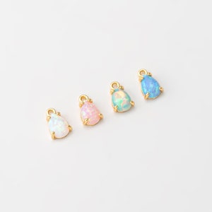 2PCS - Tiny Teardrop White Opal 4x6mm Charm, Teardrop pendant, Opal pendant, Dainty charm,opal jewelry, Real 14K Gold Plated [G0258-PG]