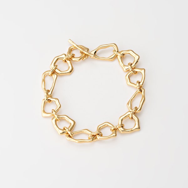 1PC - 7.5" Chain Finished Bracelet, Simple Stackable Gold Bracelet, Statement Jewelry, Minimalist Bracelet, Real 14K Gold Plated [NT0056-PG]