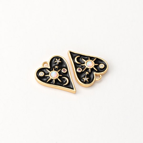 2PCS - Enamel Heart Charm, Lovely Heart Pendant, Celestial Charm, Jewelry Supplies, Jewelry Making, Real 14K Gold Plated [P1373-PG]