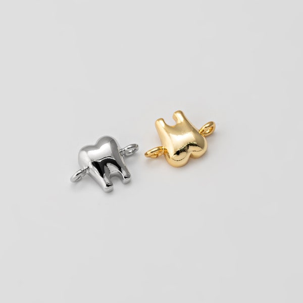 2PCS - Tiny Tooth Dangle Connector, Mini Tooth Shape Necklace Connector Charm, Real 14K Gold & Rhodium Plated [C0130]