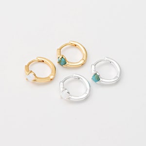 4PCS - Opal Huggies, Turquoise Huggie Hoops, Opal One Touch Earrings, Real 14K Gold & Silver Plated [E0525]