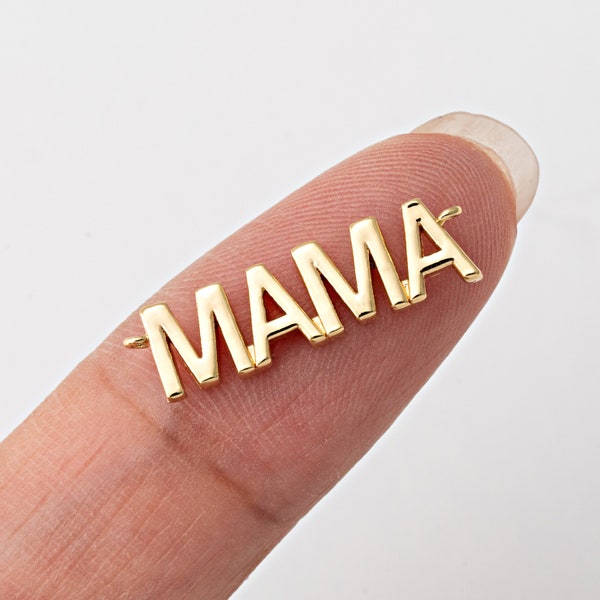 2PCS - Mother's Day jewelry Charm MAMA Letter Bar Connector, Dainty Letter pendant, gifts for mom, Real 14K Gold & Rhodium Plated [C0503]