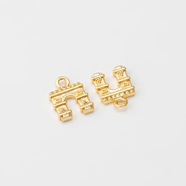 4PCS - Tiny Triumphal Arch Charms, Mini Landmark Dangle Pendant, French Jewelry Making and Suppliers, Real 14K Gold Plated [P1669-PG]