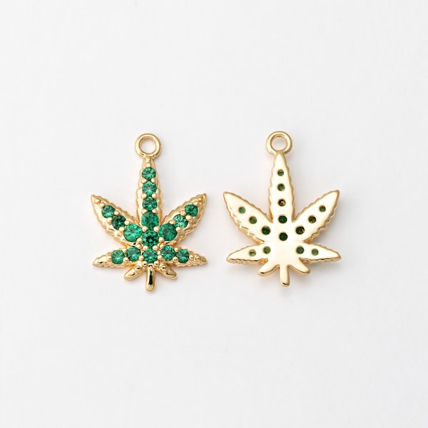 4PCS - Emerald Maple Leaf Charm, Gold Leaf Dangle Pendant for Making Necklace, Jewelry Making, Real 14K Gold Plated [P1524-PG]