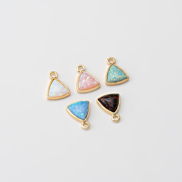 2PCS - Triangle Shape White Mint Pink Blue Black Opal Dangle Charms, Dainty Opal Pendant, Minimalist Charm, Real 14K Gold plated [G0119-PG]