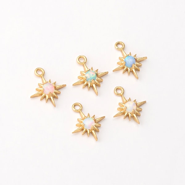 2PCS - Star Color Opal Dangle Charm, Tiny Star White Opal Pendant, Jewelry Making, Real 14K Gold Plated [TT0185-PG]