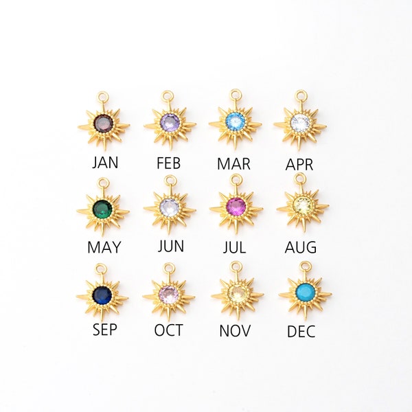 4PCS - Custom Sun Cubic Charm with Birthstone, Sparkling Personalized Pendant, Perfect Birthday Gift   ,Real 14K Gold Plated [P1537-PG]