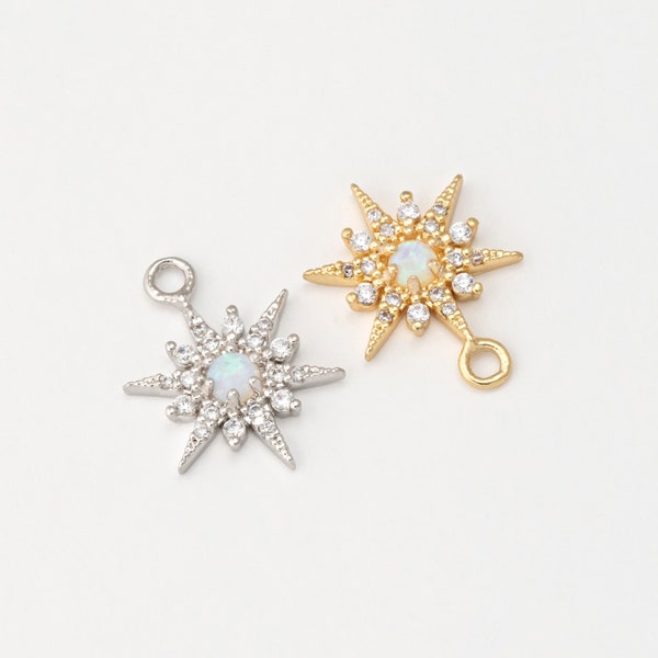 1PC - Pendentif étoile opale, breloques étoile CZ, breloque pour fabrication de bijoux, breloque pour collier, plaqué or 14 carats et rhodium [P0786]