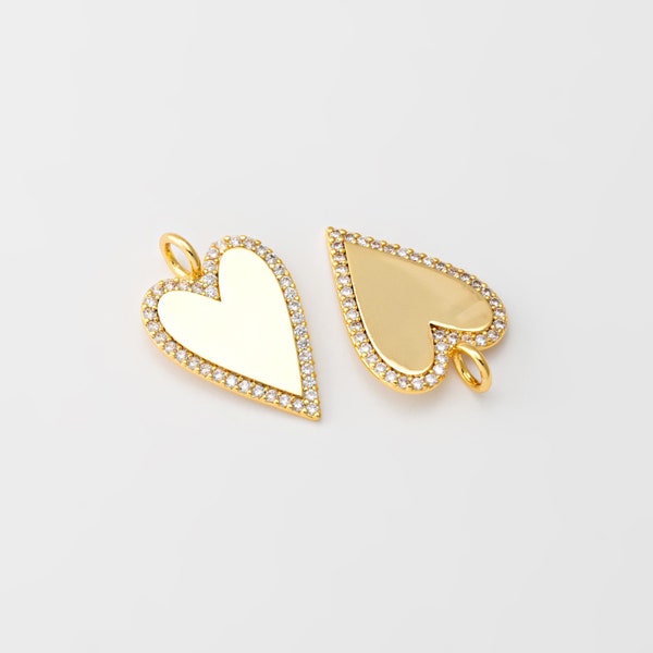 2PCS - Heart Cubic Pendant , CZ Heart Charm, Unique Heart cubic Charm, Lovely Pendant, Real 14K Gold Plated [P1303-PG]