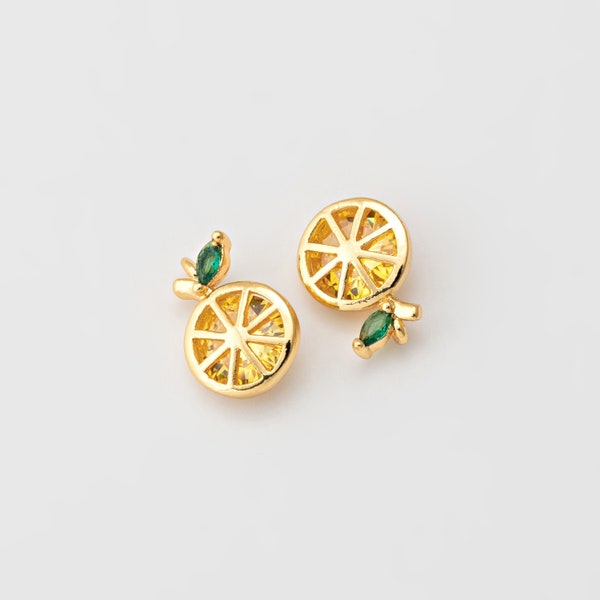 4PCS - Tiny Lemon Shape Dangle Charm, Yellow Fruit Pendants, Tropical fruit Charm, Jewelry Making, Real 14K Gold Plated [P1630-PG]