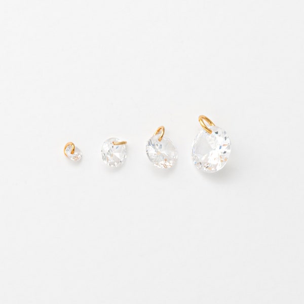 4 pcs - Breloques rondes de 3,5,6,8 mm, zircone cubique diamant simulant une taille en brillant avec anneau de saut en cristal CZ, véritable plaqué or 14 carats [P1024-PG]