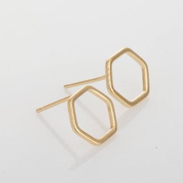 10PCS - Hexagon Stud Earrings, Geometric Gold Post Earring, 925 Sterling Silver Stick, 14K Gold Tone [E0326-PG]