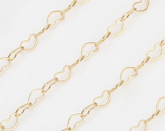 1 Meter - Unique Heart Chain , 4.4×2.5mm Chain, 14K Polished Gold Plated over Brass <CH0050-PG>