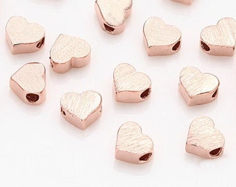 4PCS - Heart Beads(Small) Satin Polished Rose Gold-Plated  [B0023-SRG]