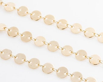 1 Meter - Unique 6mm Coin hand made Chain necklace Jewelry Supplies, Craft Supplies, 14K Gold+Water-Resistant Coated [CH0006L-PG]