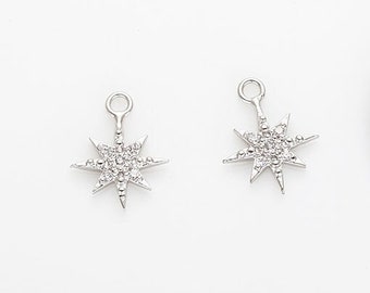 6PCS - Cubic Star Pendant, star jewelry Polished Rhodium-Plated [P0594-PR]