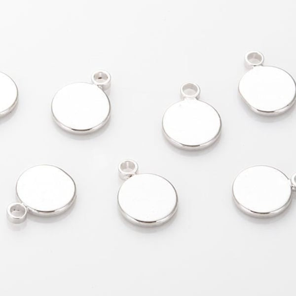 10 PCS - Stamping Coin, 6mm Round Pendant Bracelet Charm Polished Rhodium, Silver Tonr[ST0033-PR]