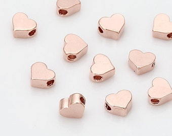 4PCS - Heart Beads(Small)  Polished Rose Gold-Plated  [B0023-PRG]